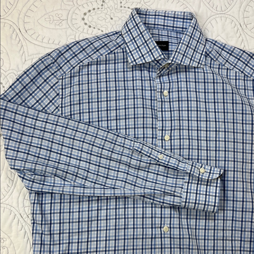 Ermenegildo Zegna Checkered Button Down Dress Shirt - Men’s Large